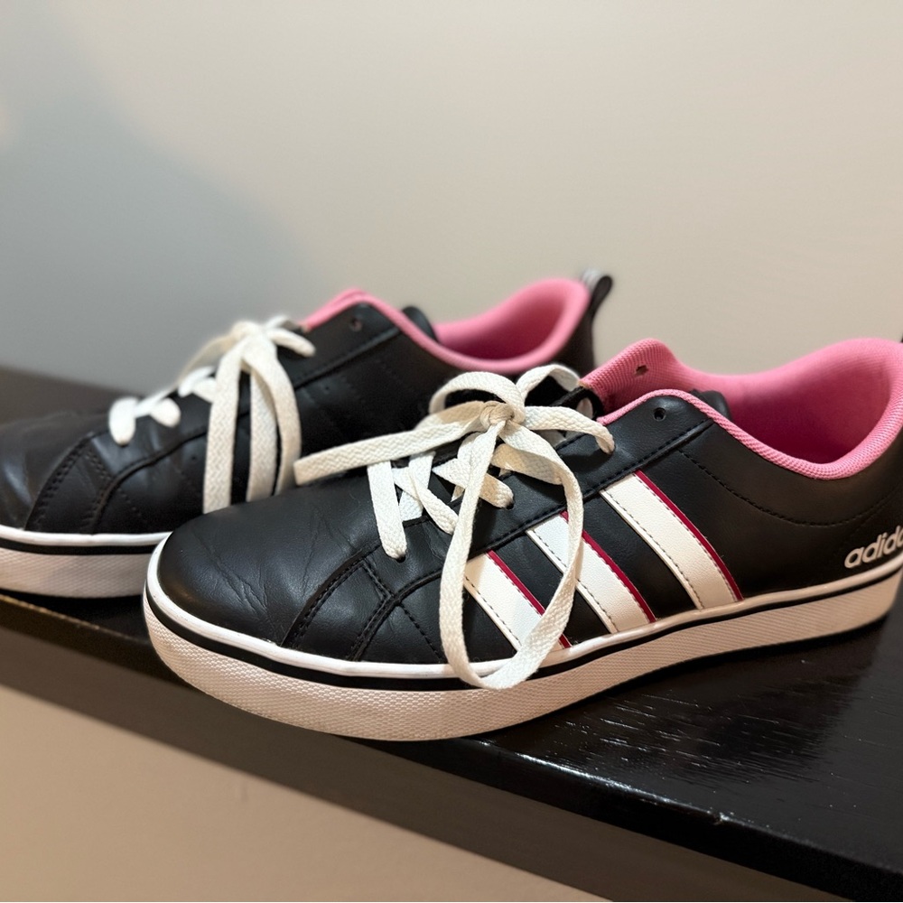 Adidas Black and Pink Sneakers - fit like 9